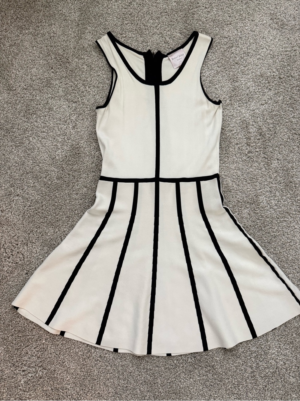 Nordstrom Cream Mini Dress with Black Paneled Trim - Sleeveless A-Line